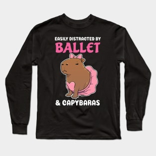 Easily Distracted by Ballet and Capybaras Cartoon Long Sleeve T-Shirt